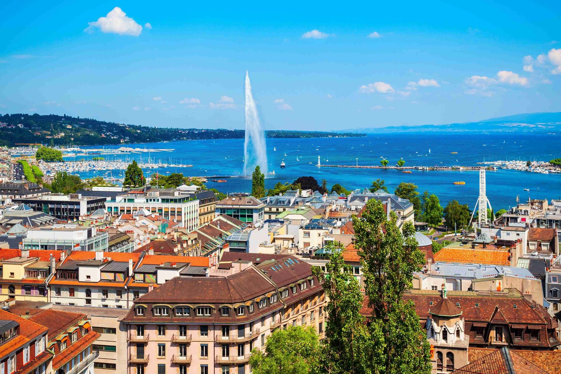 1 Geneva aerial panoramic view. Geneva or Geneve