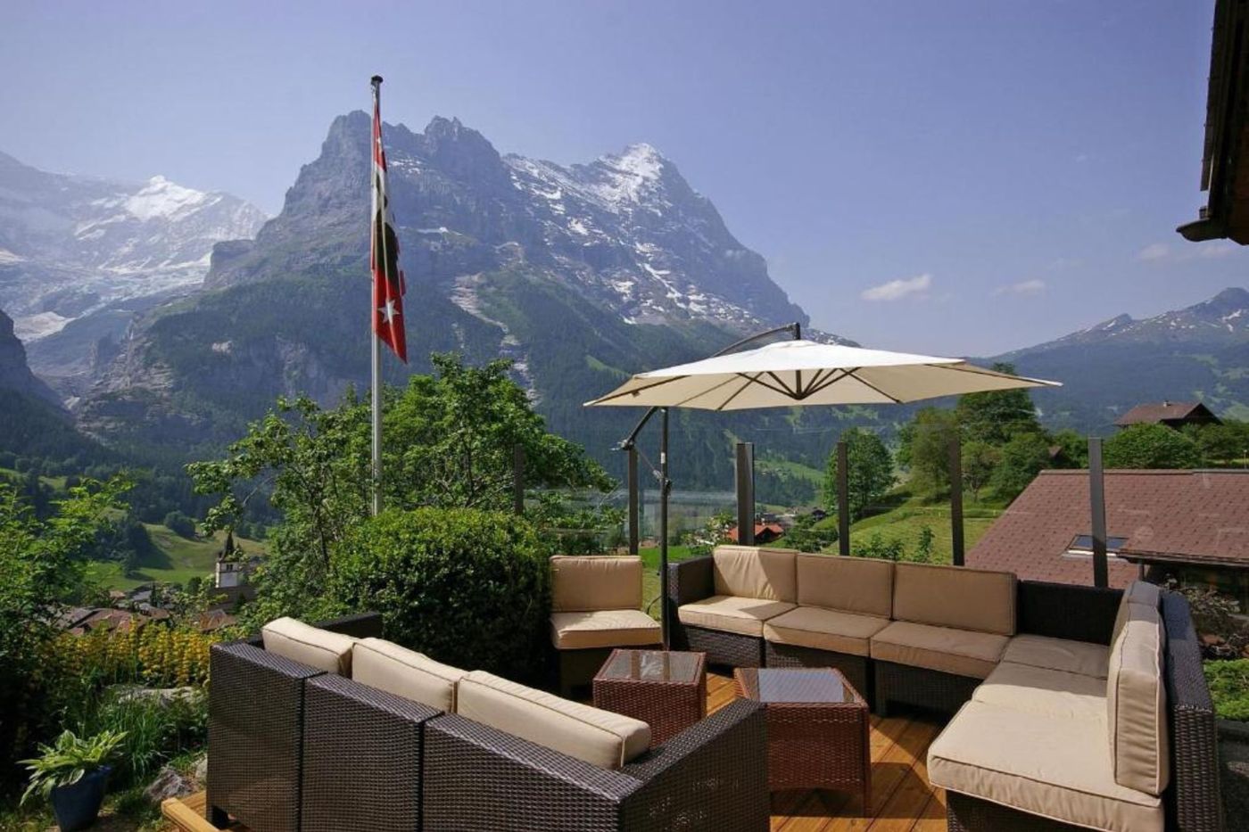 Hotel kirchbuehl outdoor dining Grindewald Via Alpina Bernese Oberland Switzerland
