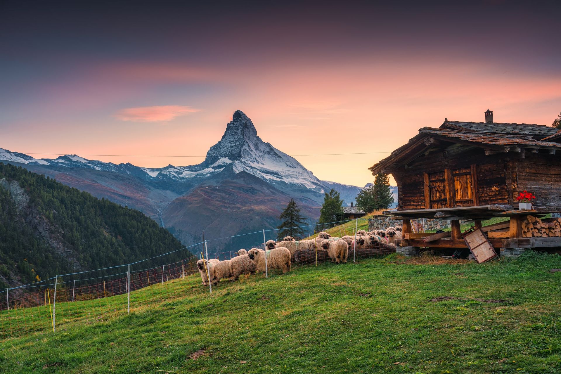 Beautiful Landscape Sunset over Matterhorn, Swiss,Alps