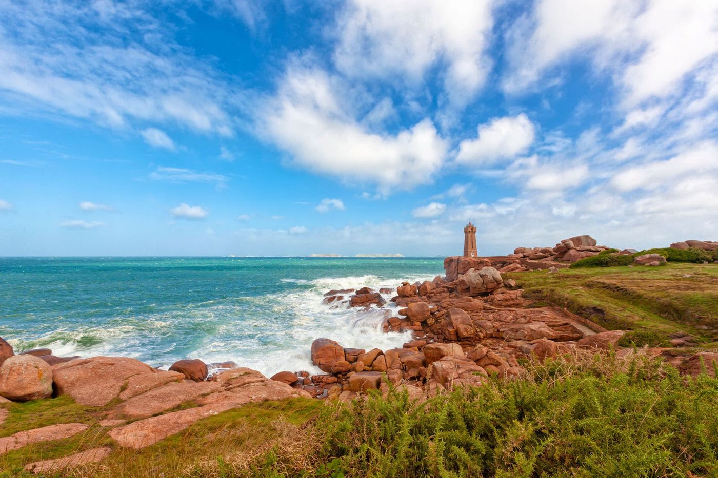 Mean Ruz Lighthouse Shoreline Britany Coast at Ploumanach