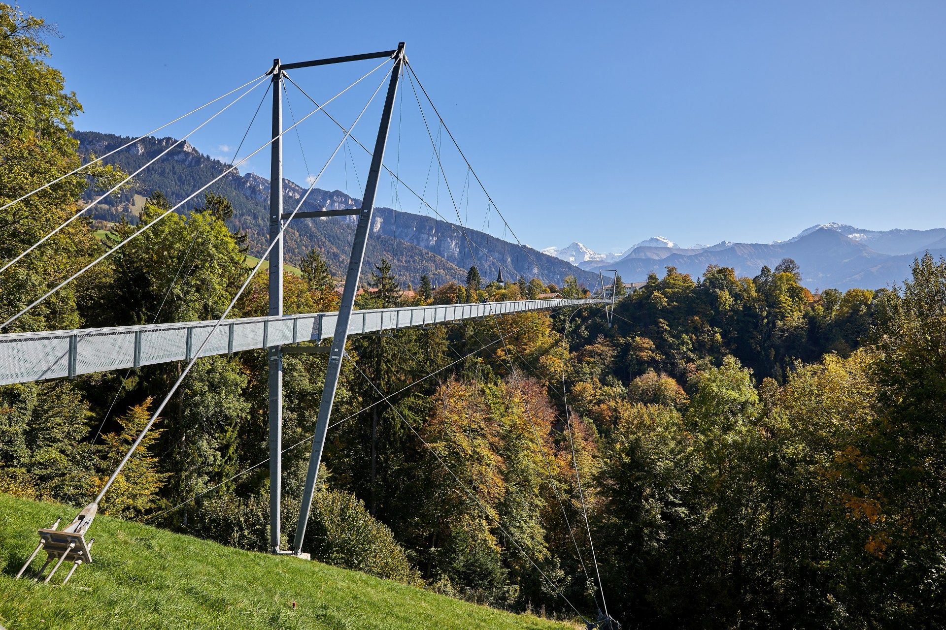 Metallic structure and support pillars of the Sigriswil Panorama Bridge. - supplied by Eurotrek