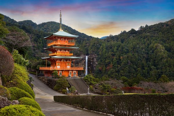 Seiganto-ji Pagoda and Nachi Falls at Nachi Katsura