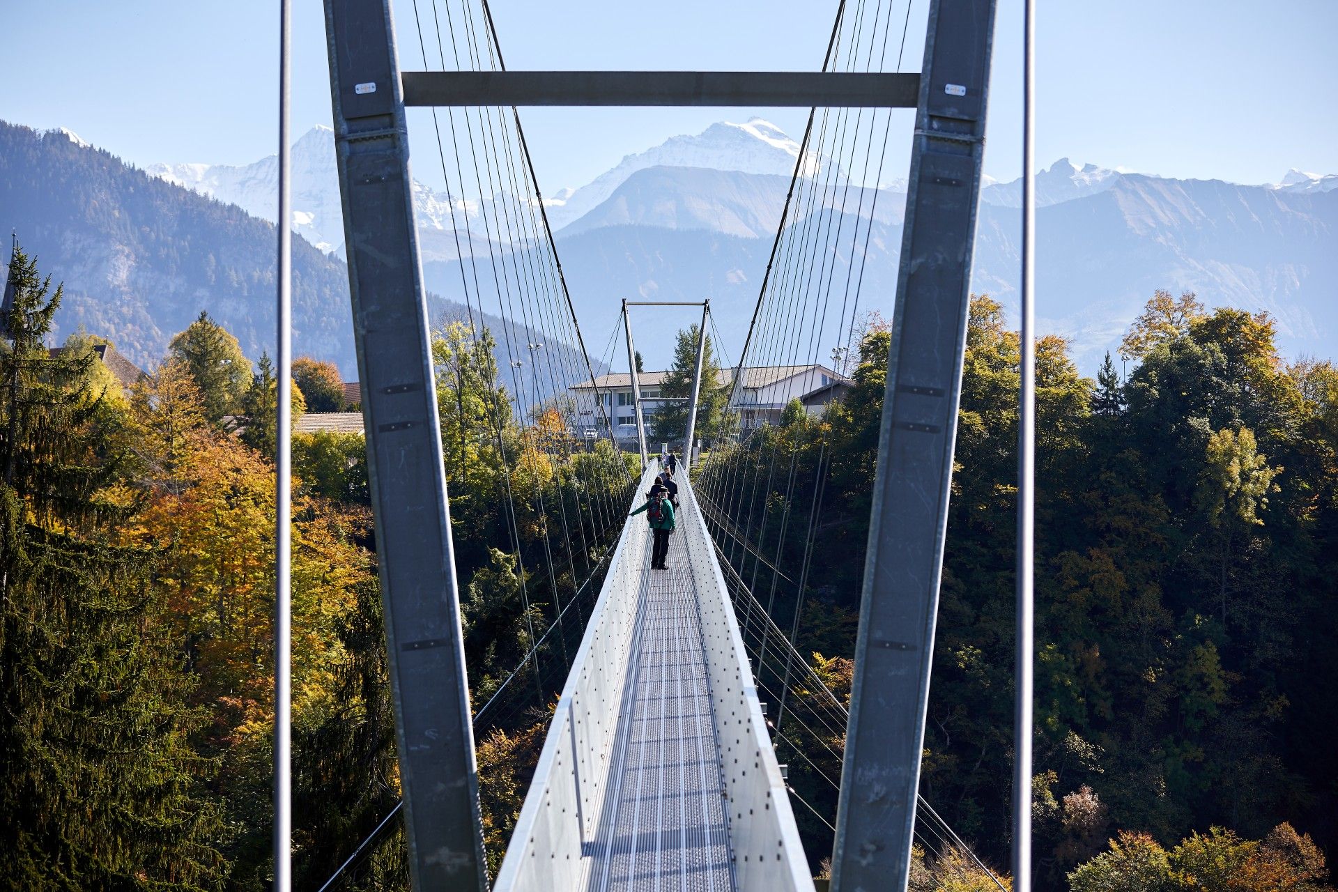 Symmetrical view looking down the metal deck of the Sigriswil Panorama Bridge - supplied by Eurotrek