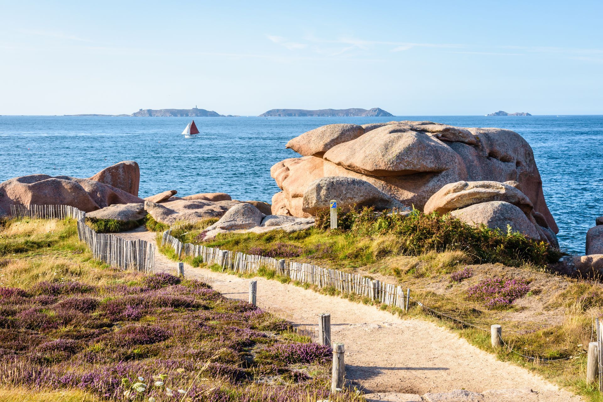 View over the granite blocks along the GR34 coastal path, called the sentier des douanier