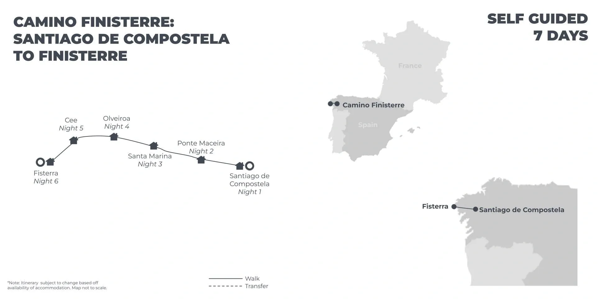 Camino Finisterre: Santiago de Compostela to Finisterre - 7 Days route map