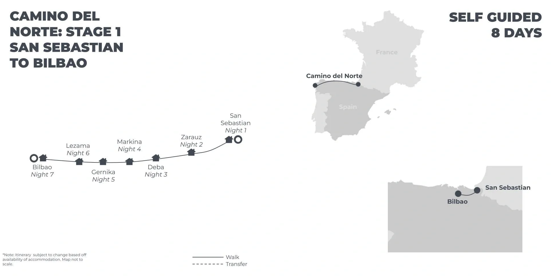 Camino del Norte: Stage 1 - San Sebastian to Bilbao - 8 Days route map