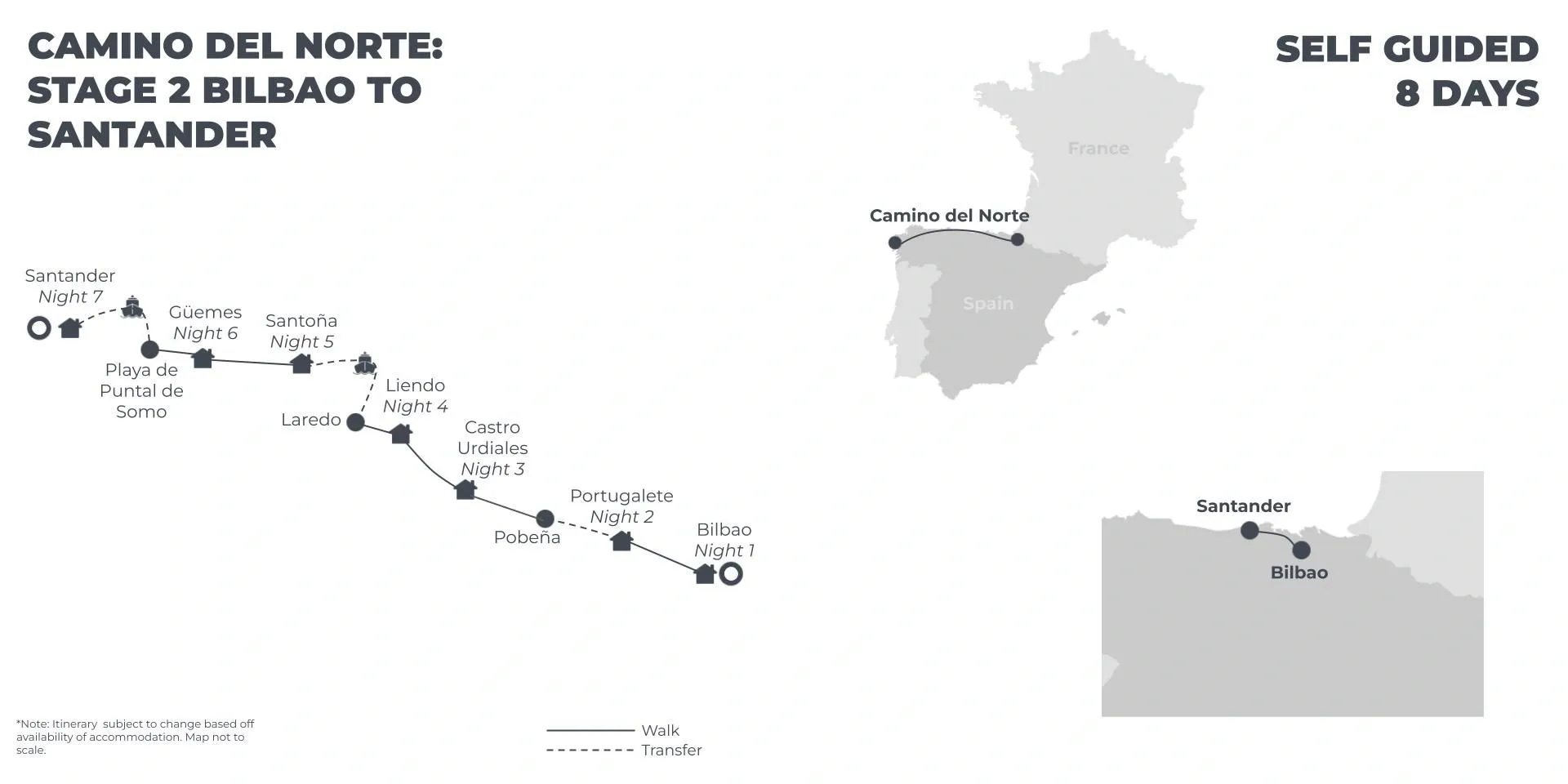 Camino del Norte: Stage 2 - Bilbao to Santander - 8 Days route map