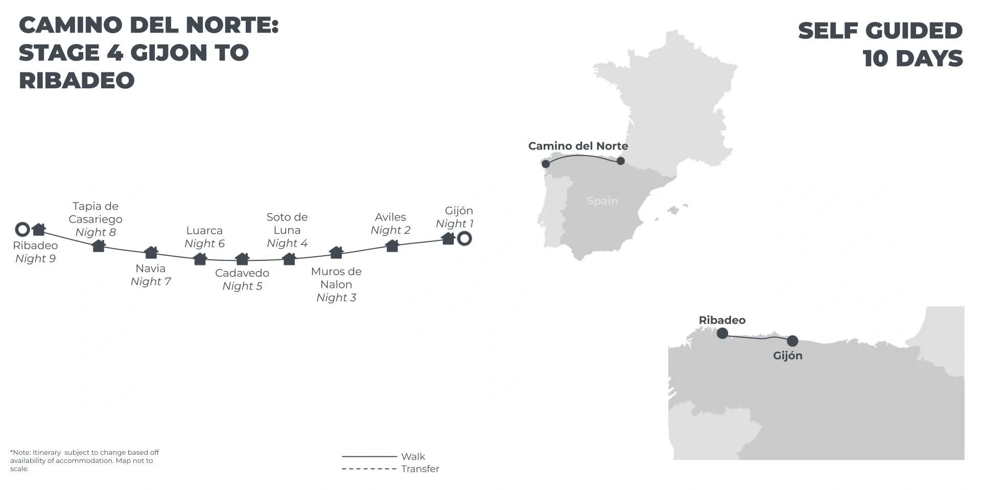 Camino del Norte: Stage 4 - Gijon to Ribadeo - 10 Days route map