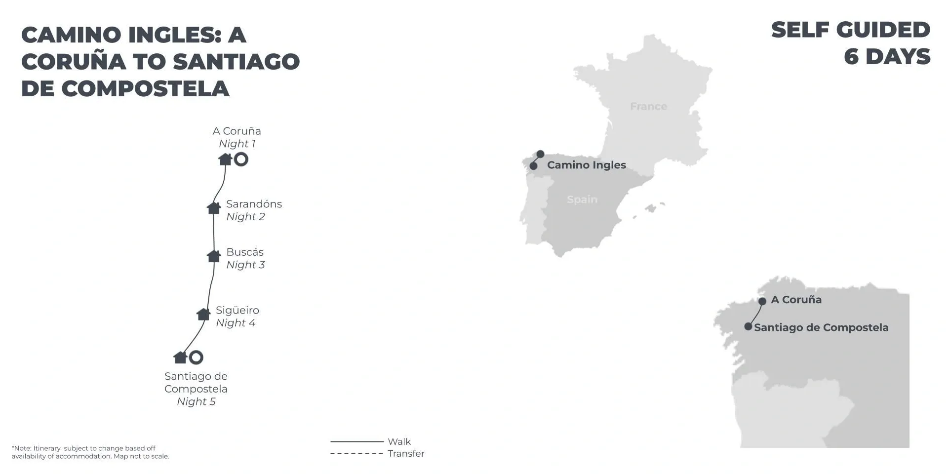 Camino Ingles: A Coruna to Santiago de Compostela - 6 Days route map
