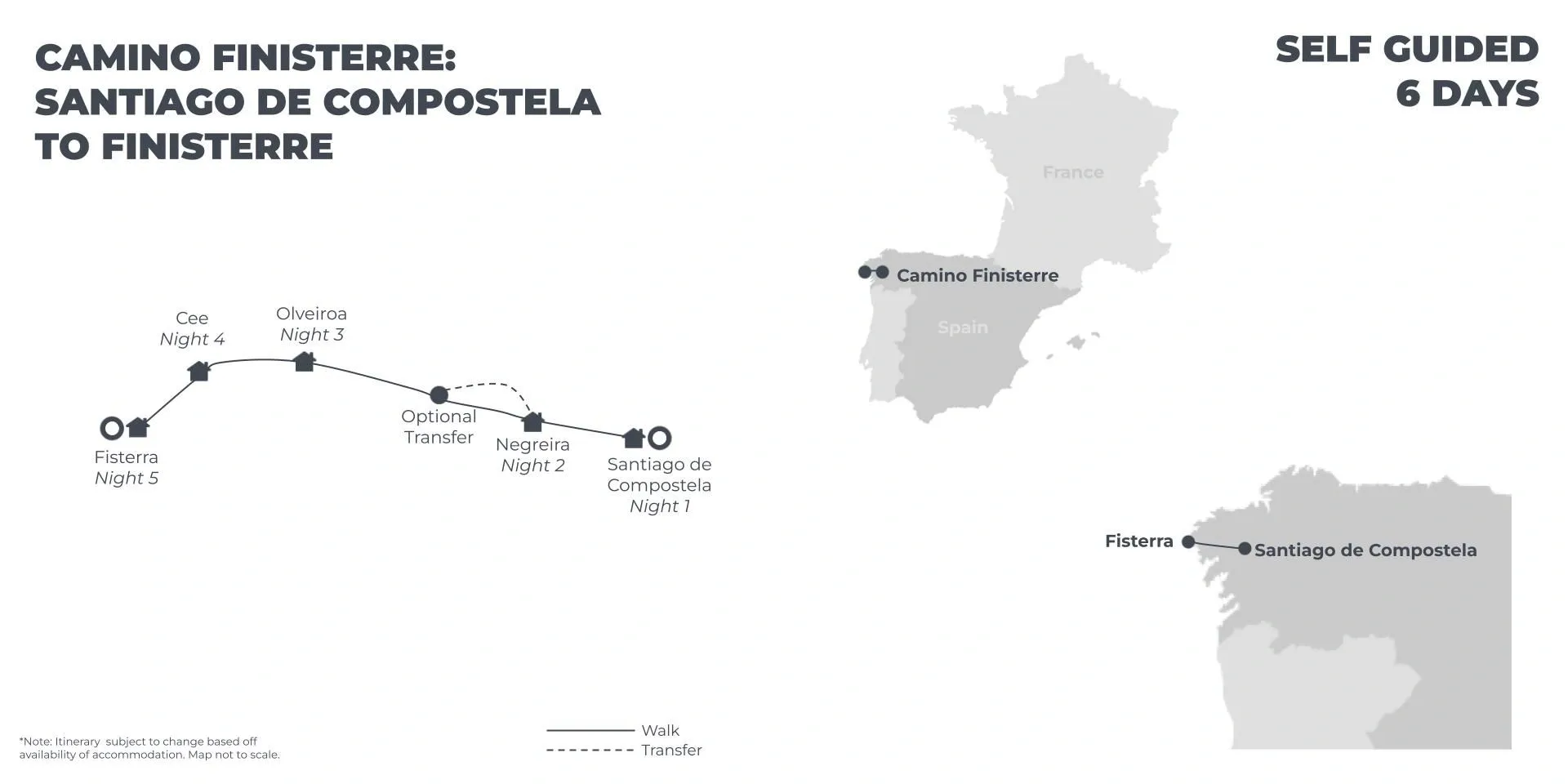 Camino Finisterre: Santiago de Compostela to Finisterre - 6 Days route map