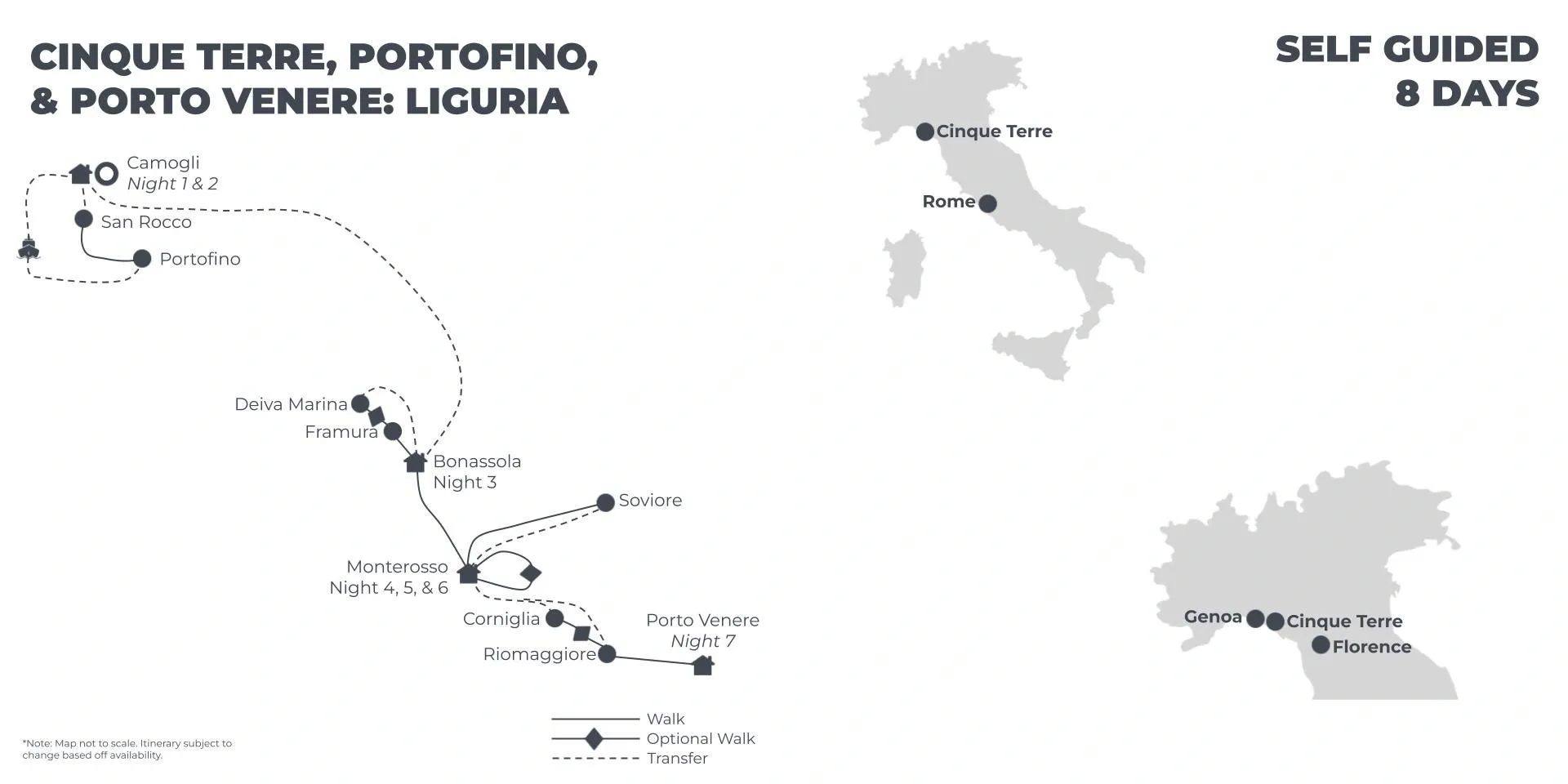 Cinque Terre, Portofino & Portovenere: Liguria - 8 Days route map