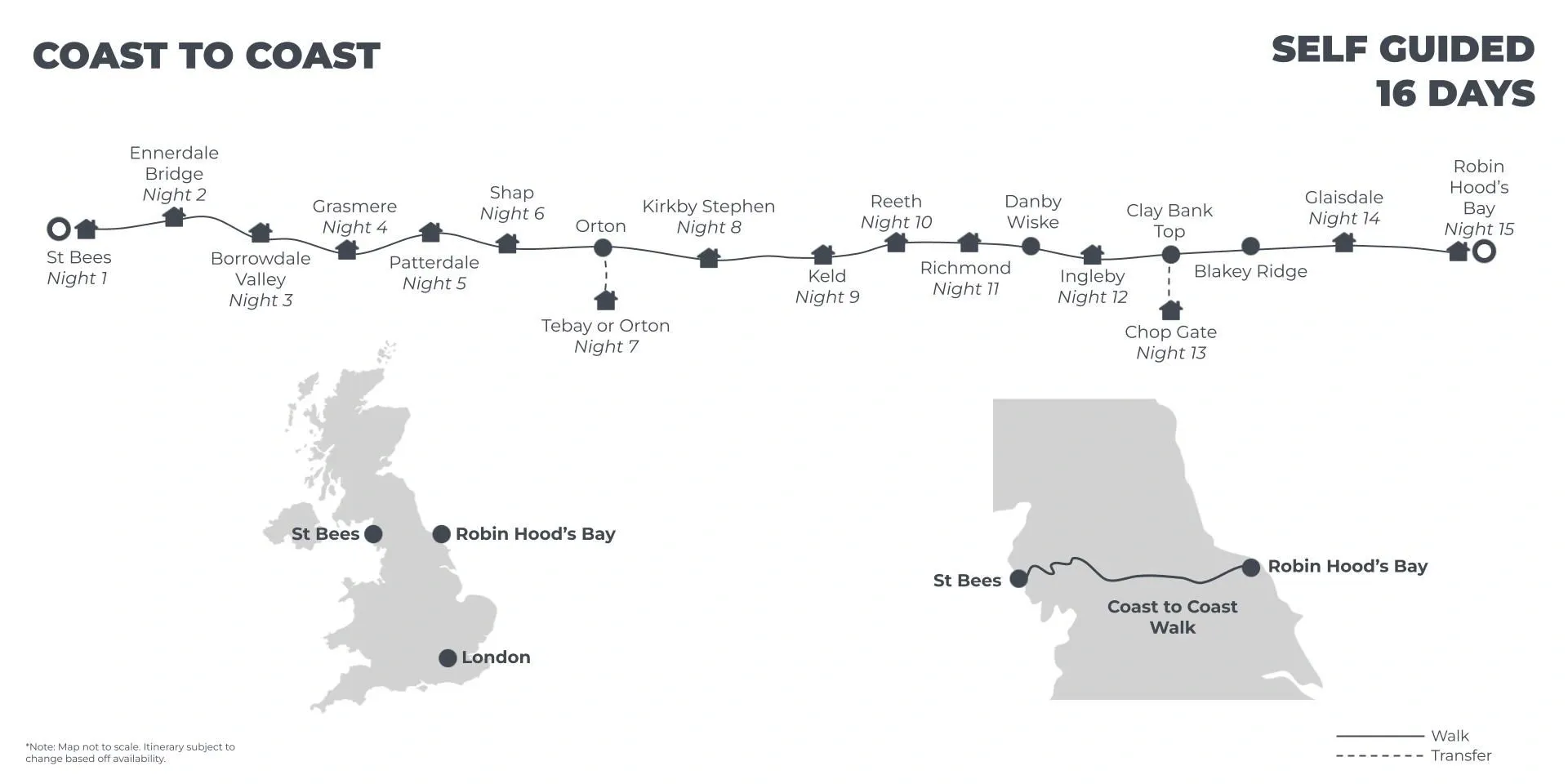 Coast to Coast: Best Available B&B’s and Guesthouses - 16 Days route map