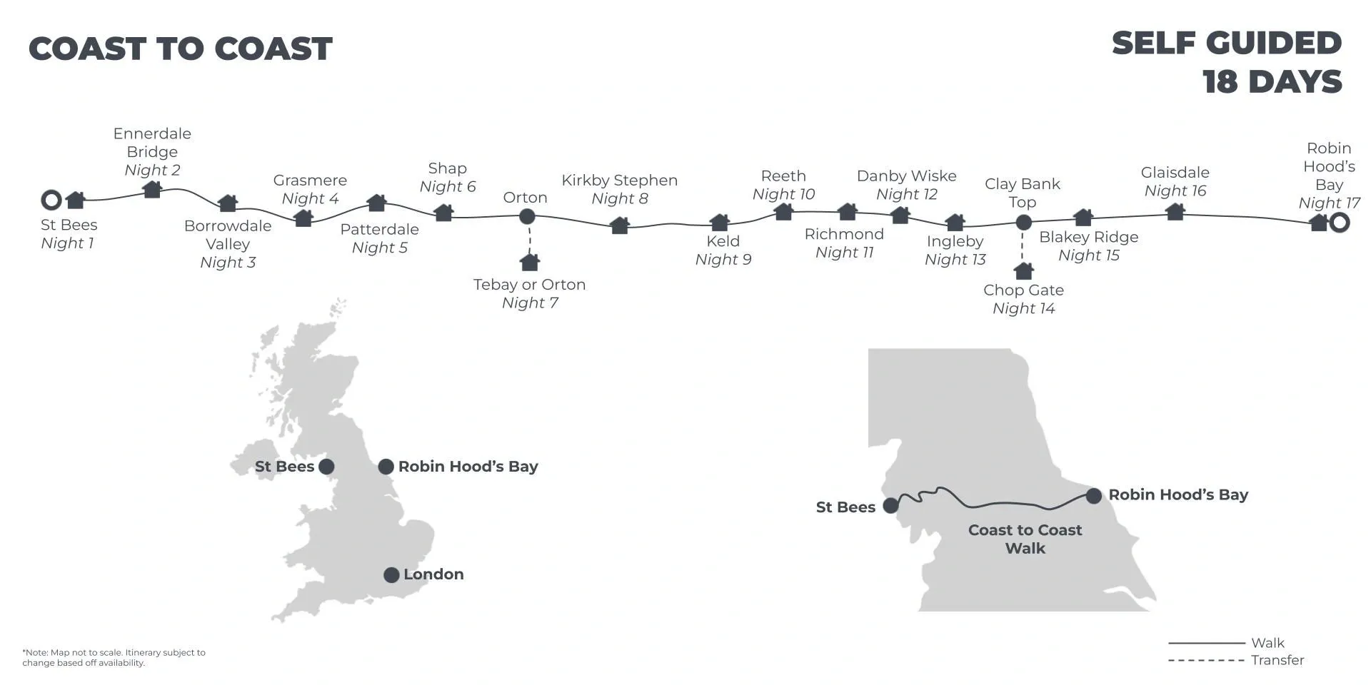 Coast to Coast: Best Available B&B’s and Guesthouses - 18 Days route map