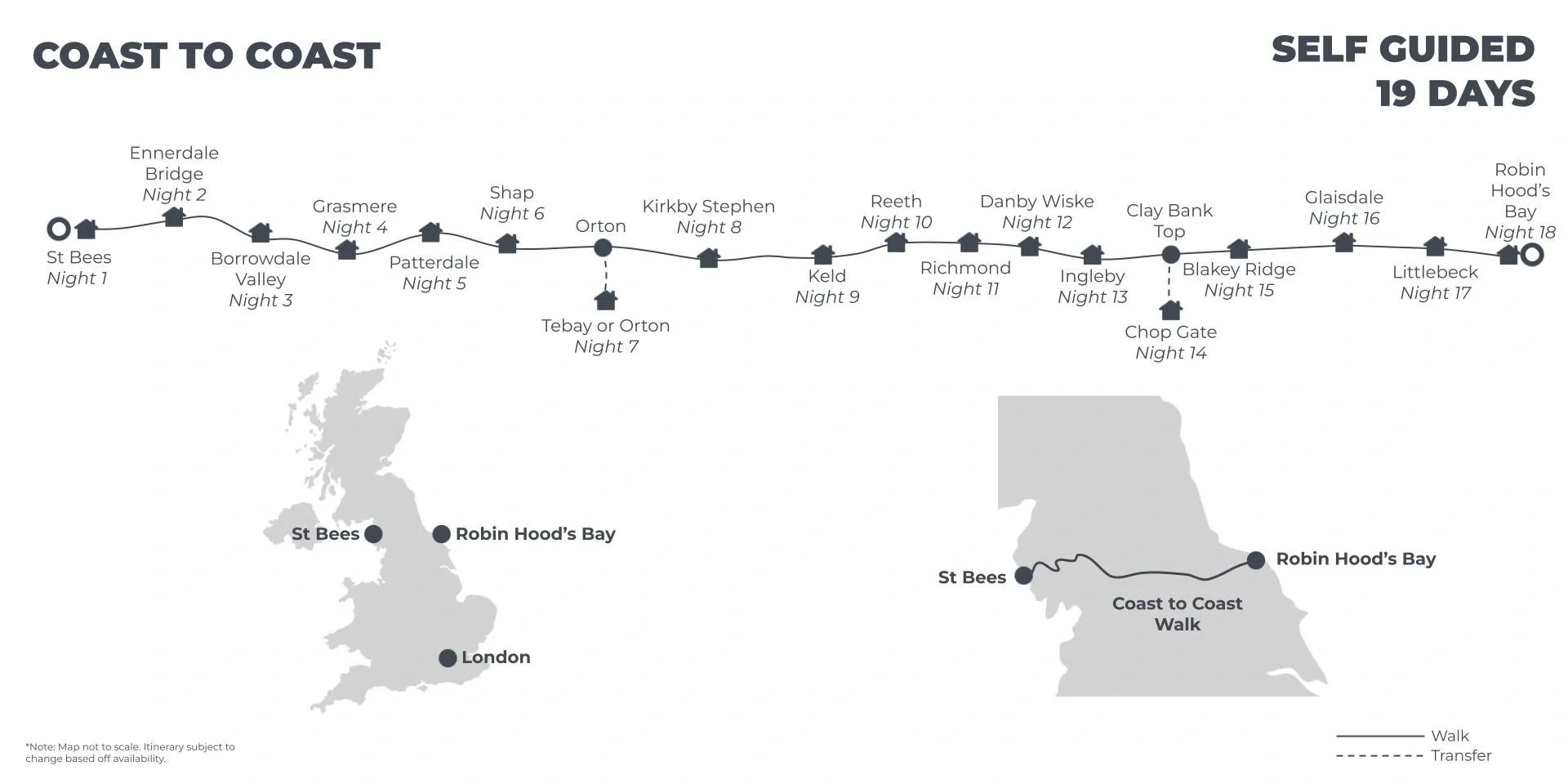 Coast to Coast: Best Available B&B's and Guesthouses - 19 Days route map