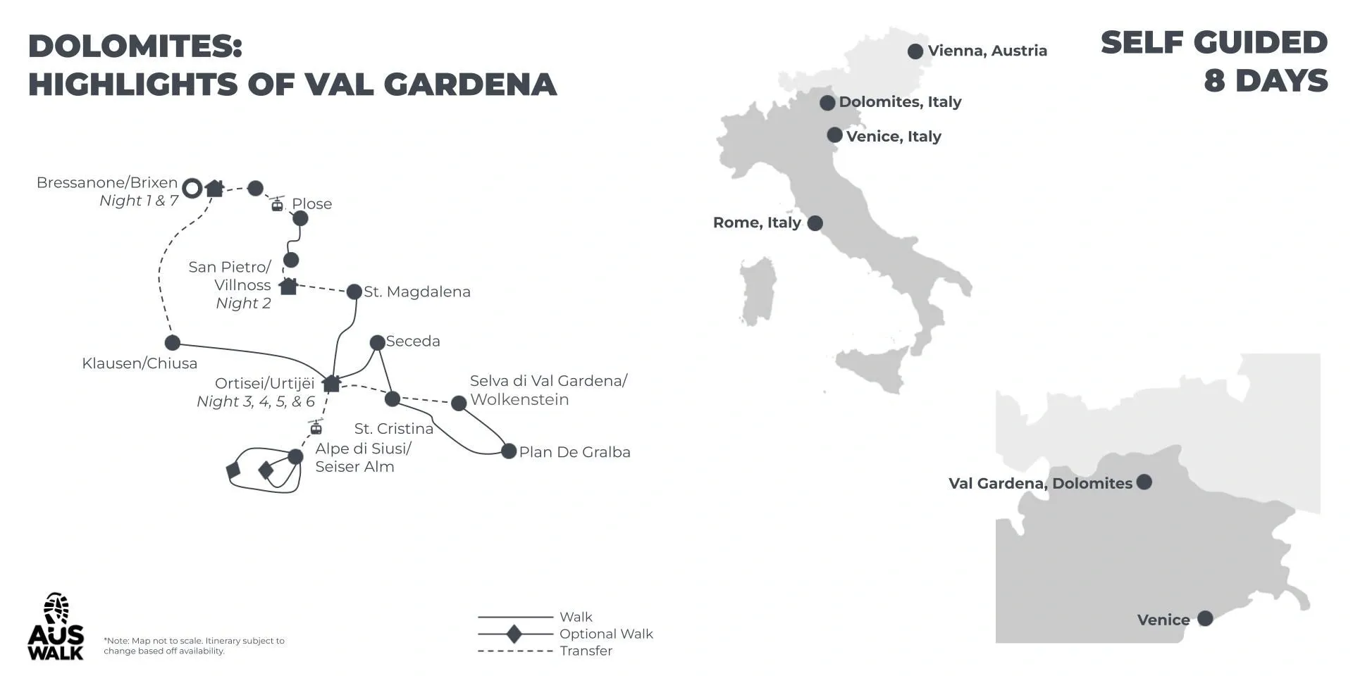 Dolomites: Highlights of Val Gardena - 8 days route map