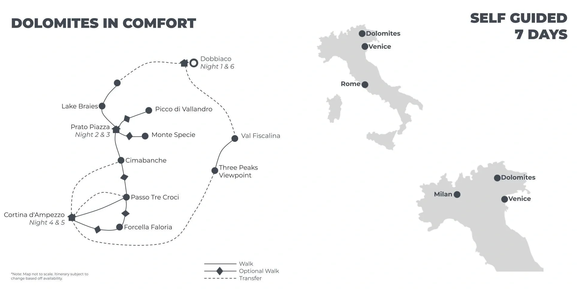 Dolomites In Comfort - 7 Days route map