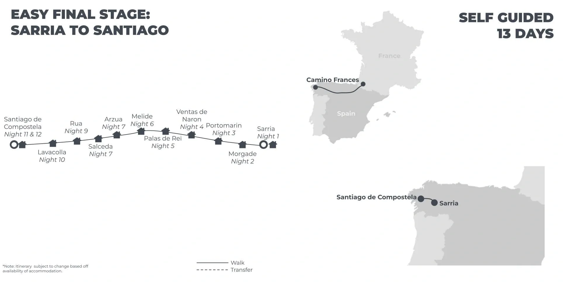 Easy Camino: Final Stage from Sarria to Santiago - 13 Days route map
