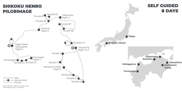 Shikoku Easier Pilgrimage - 8 Days route map
