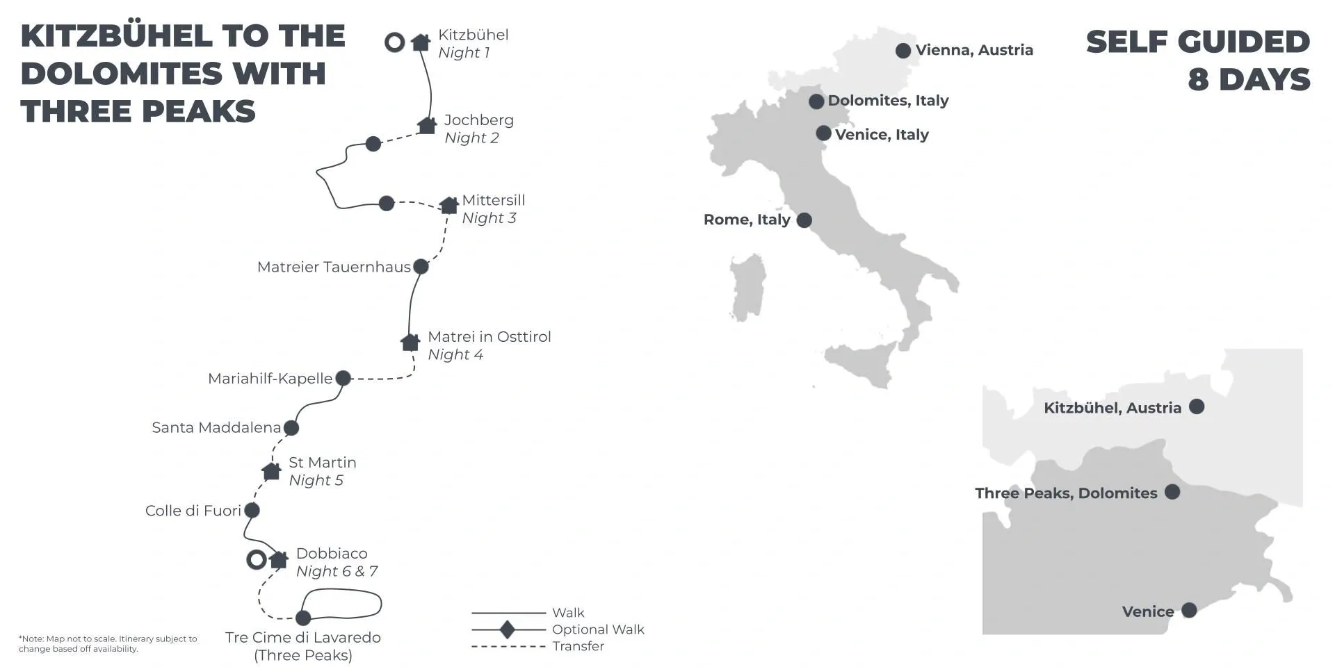 Kitzbuhel to the Dolomites with Three Peaks - 8 days route map