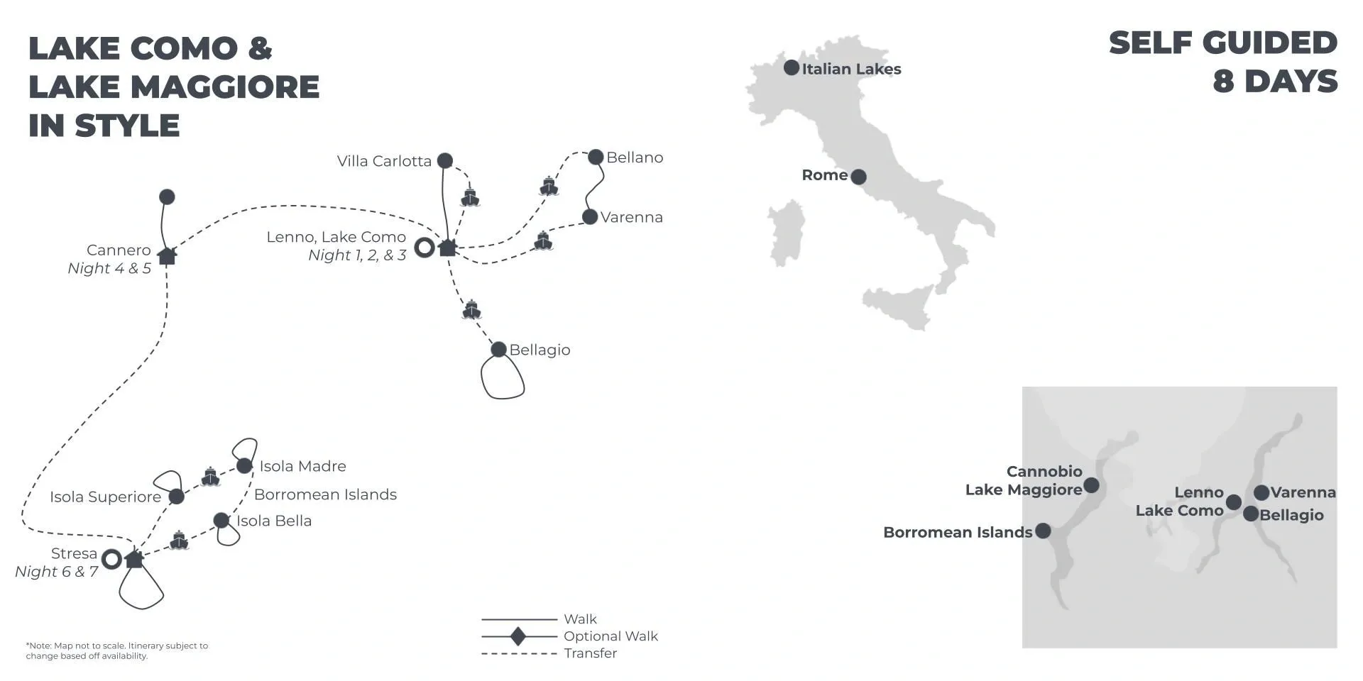 Lake Como and Lake Maggiore in Style - 8 Days route map