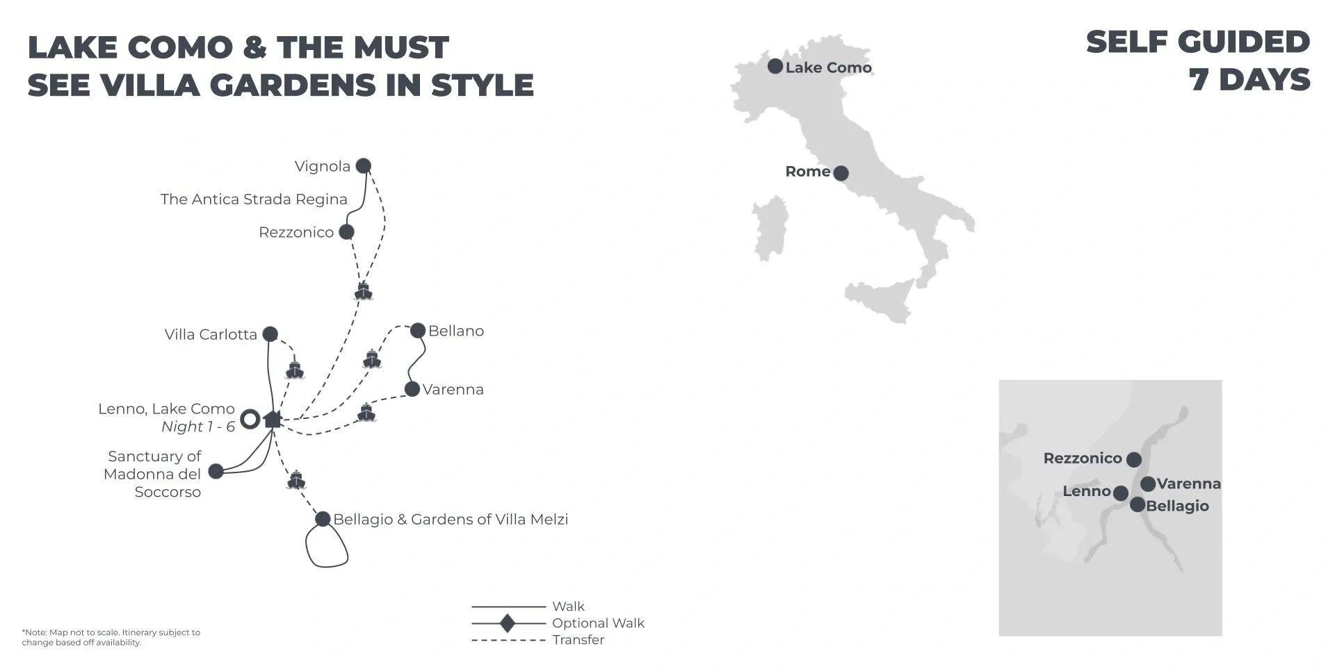 Lake Como & the must see Villa Gardens in Style - 7 Days route map