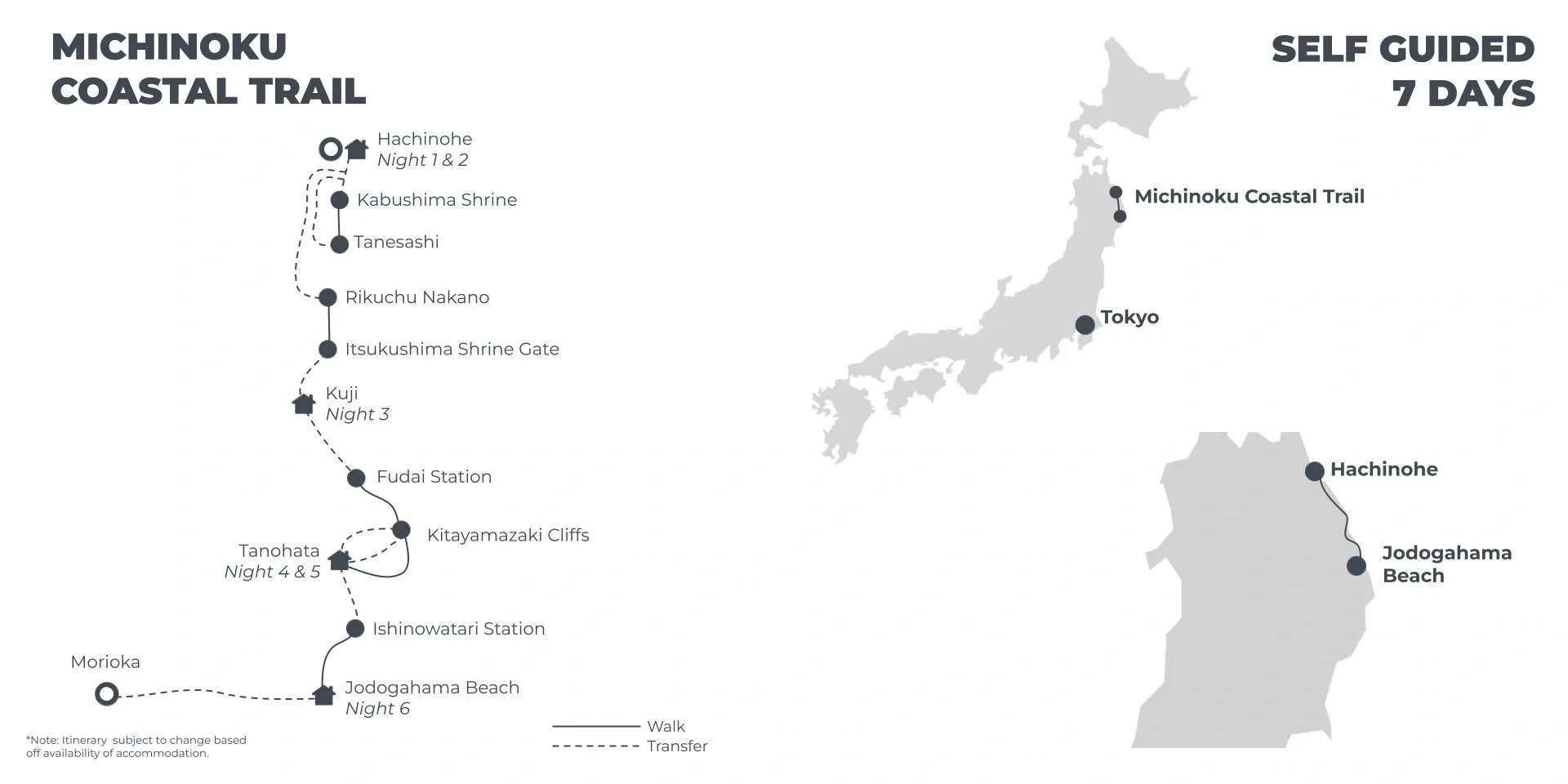 Michinoku Coastal Trail - 7 days route map