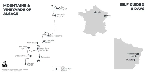 Mountains & Vineyards of Alsace - 8 days route map