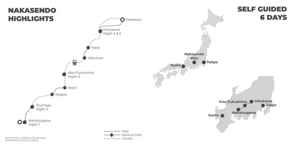 Nakasendo Highlights - 6 Days route map