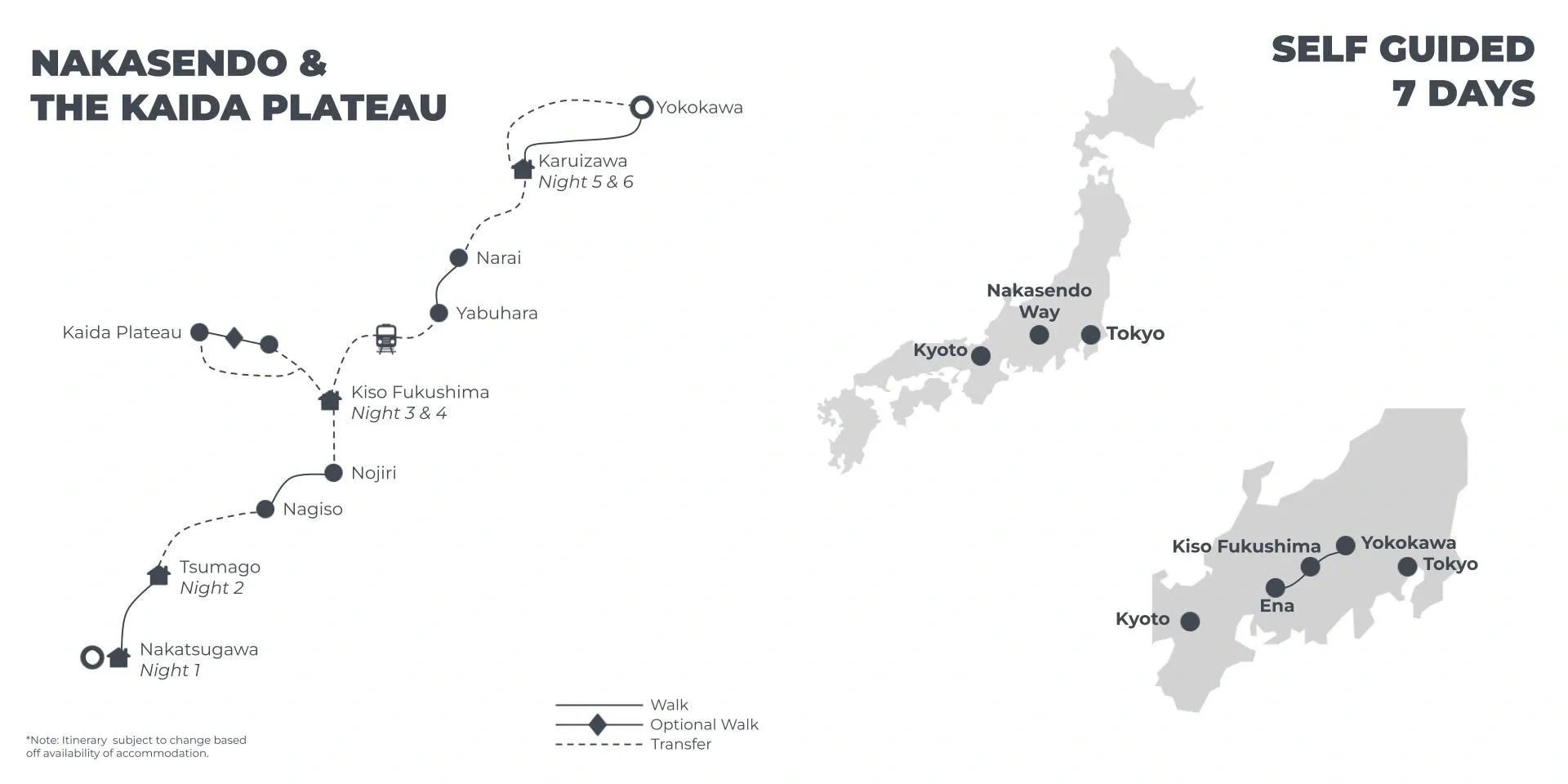 Nakasendo & the Kaida Plateau - 7 Days route map