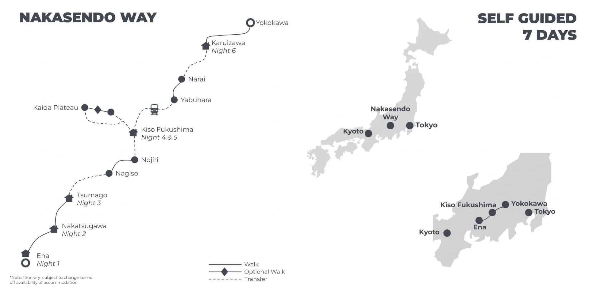Nakasendo Way - 7 Days route map