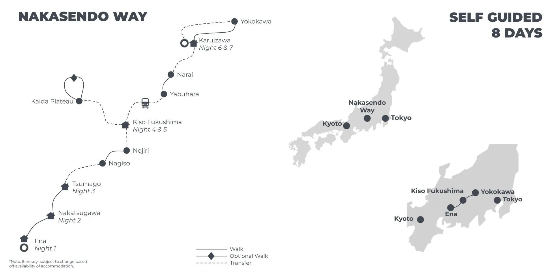 Nakasendo Way - 8 Days route map