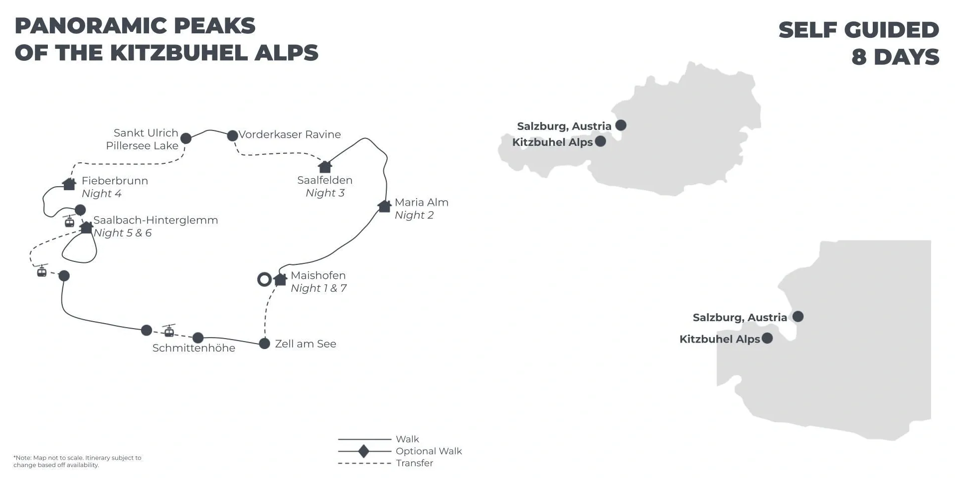 Panoramic Peaks of the Kitzbuhel Alps - 8 days route map