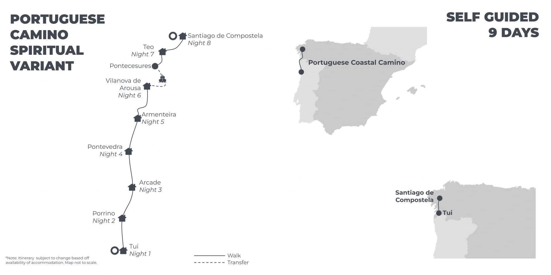 Portuguese Camino Spiritual Variant - 9 Days route map