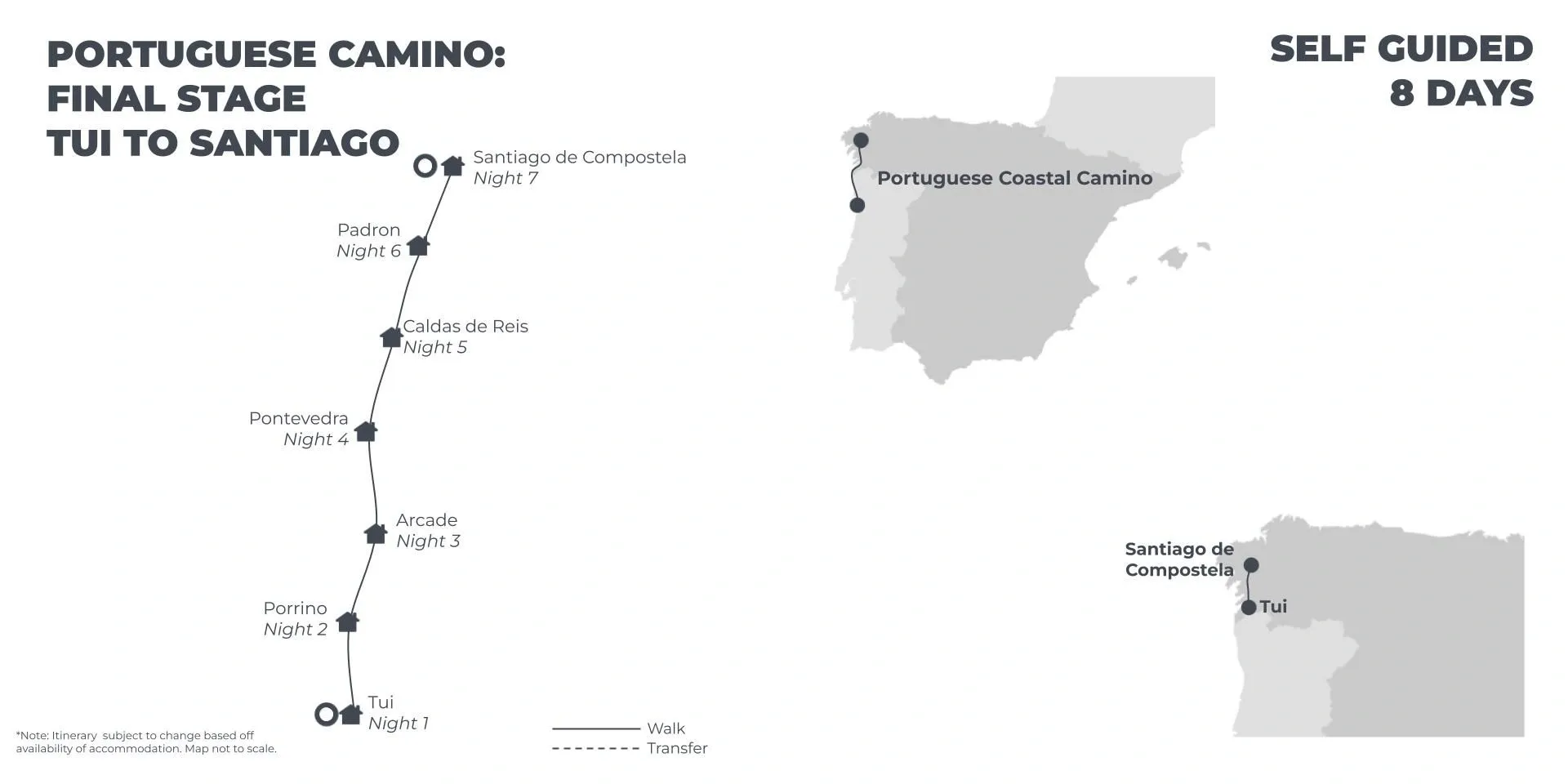 Portuguese Camino: Tui to Santiago - the Final Stage - 8 Days route map