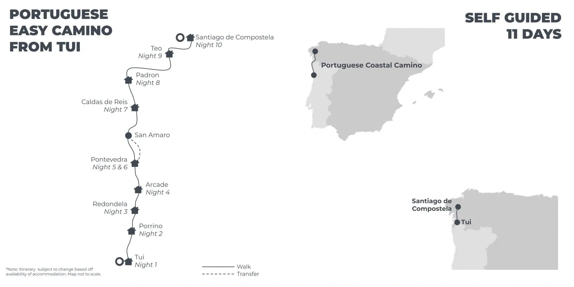 Portuguese Easy Camino from Tui - 11 Days route map