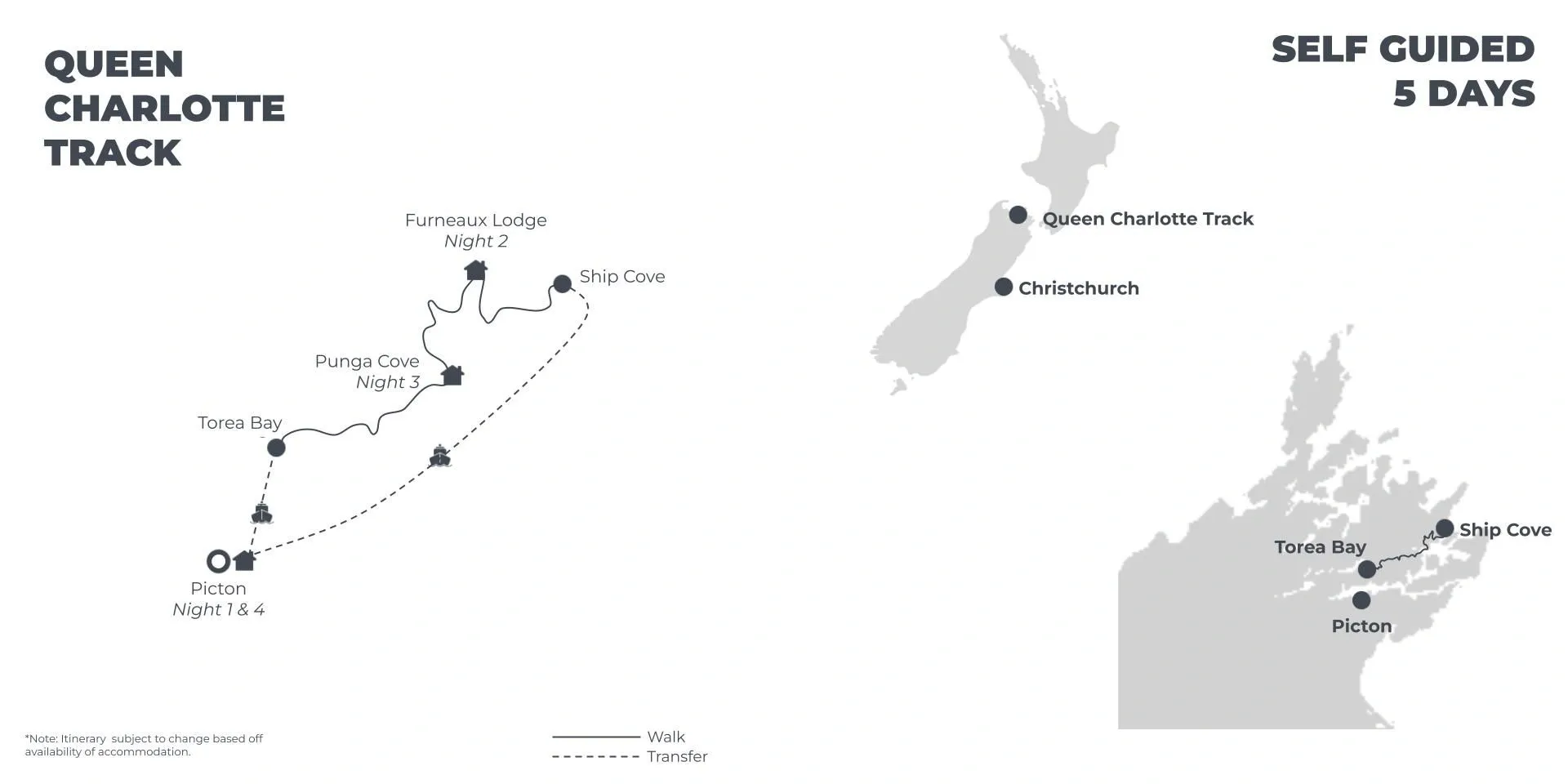 Queen Charlotte Track - 5 Days route map