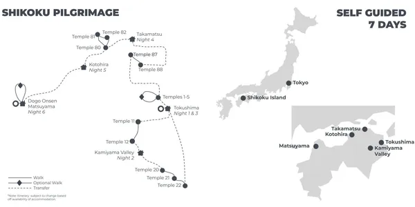 Shikoku Easier Pilgrimage - 7 Days route map