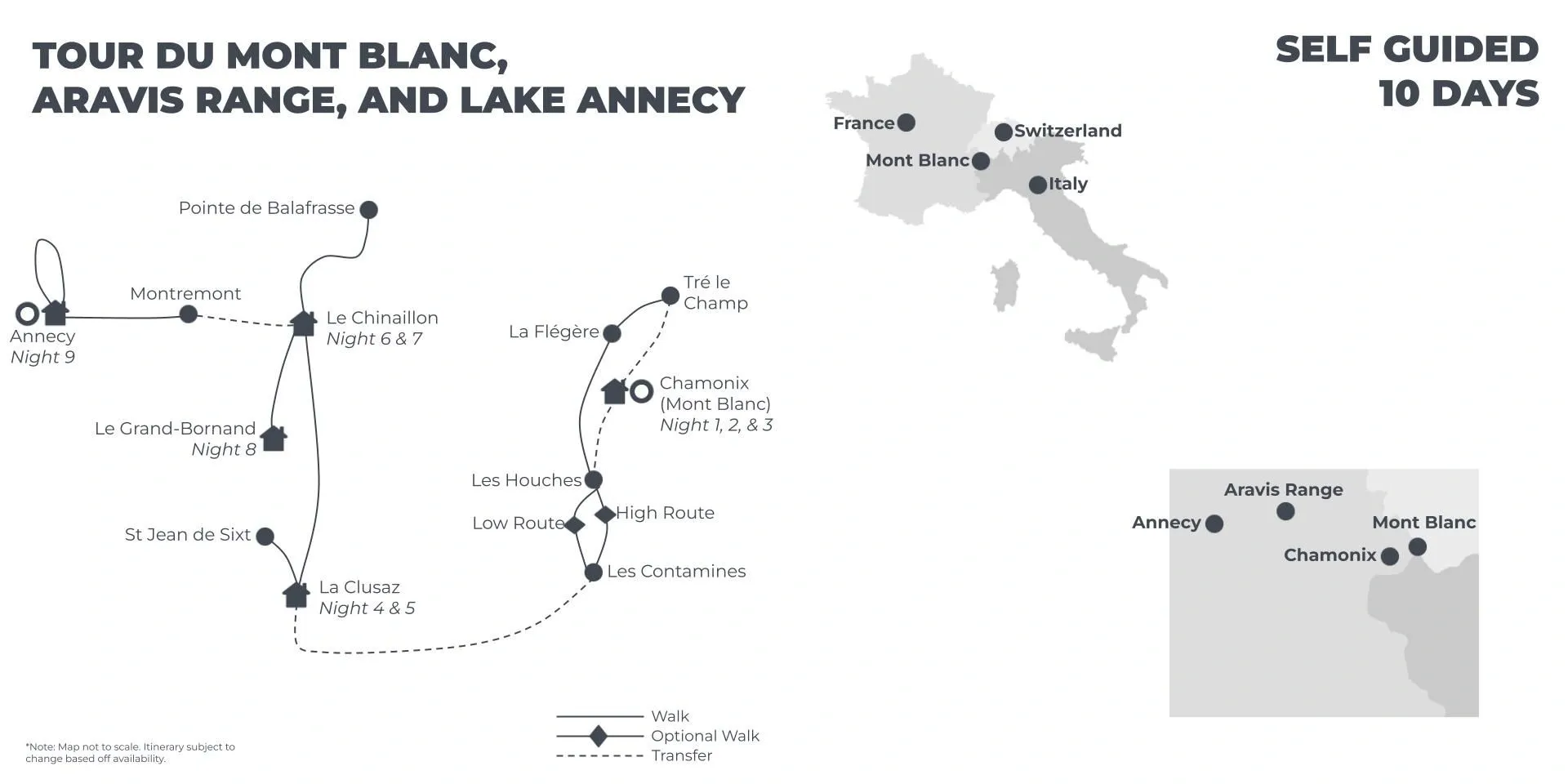 Tour du Mont Blanc, Aravis Range and Lake Annecy - 10 Days route map