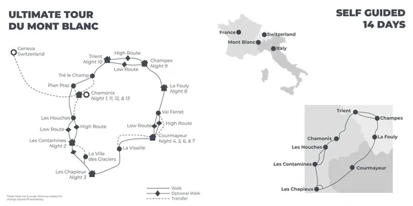 Ultimate Tour du Mont Blanc: With Hotels & A Rest Day - 14 Days route map