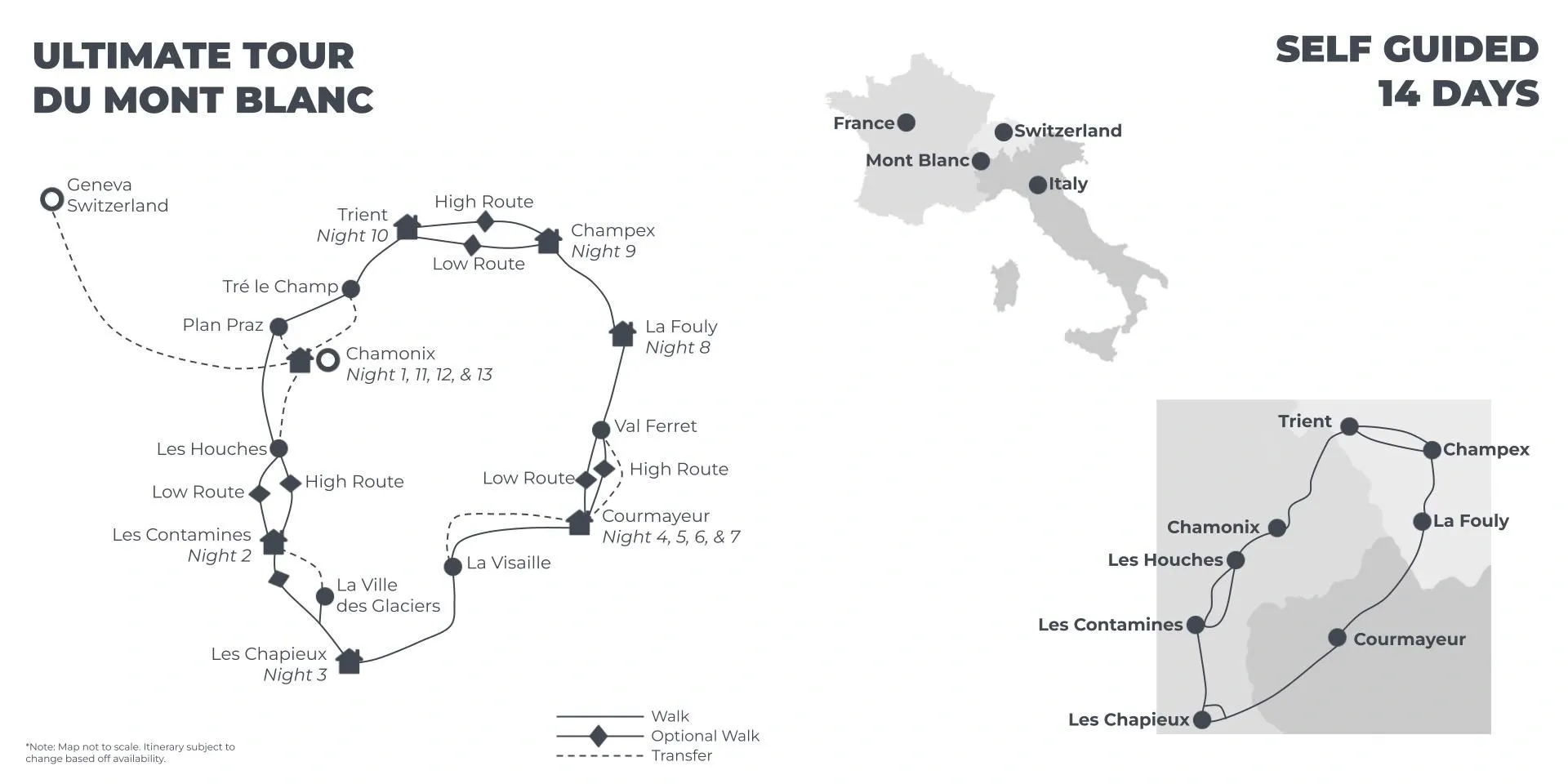 Ultimate Tour du Mont Blanc: With Hotels & A Rest Day - 14 Days route map