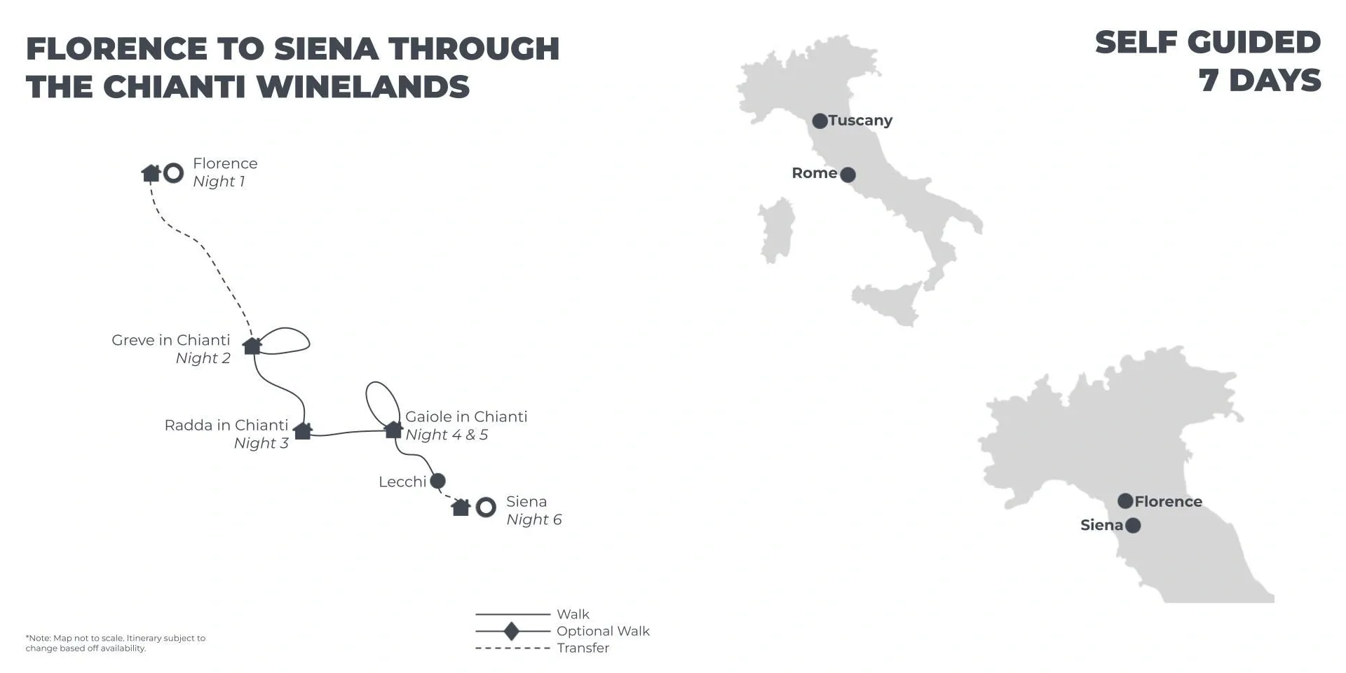 Florence to Siena: Through the Chianti Winelands - 7 Days route map