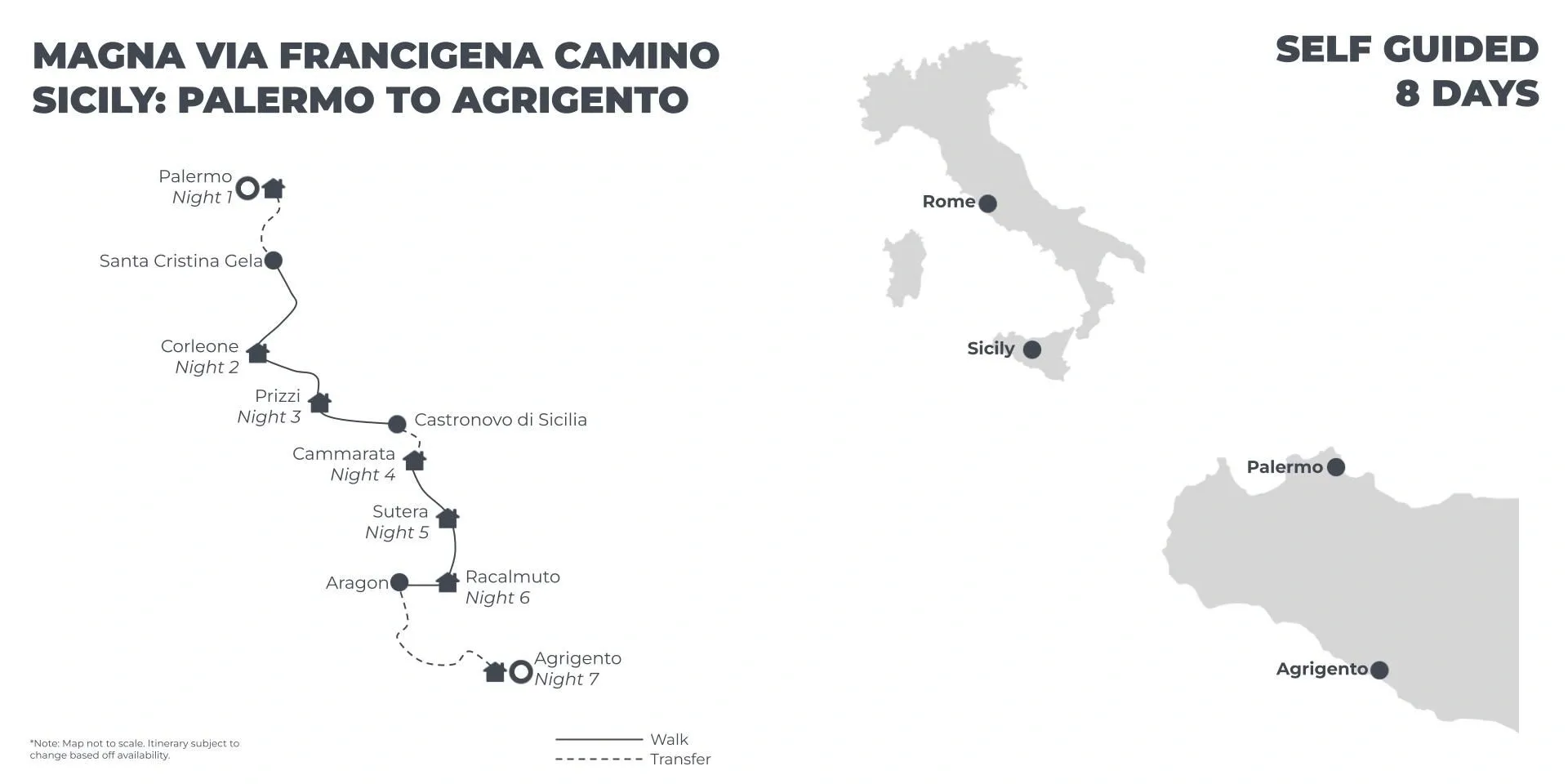Magna Via Francigena Camino Sicily: Palermo to Agrigento - 8 Days route map