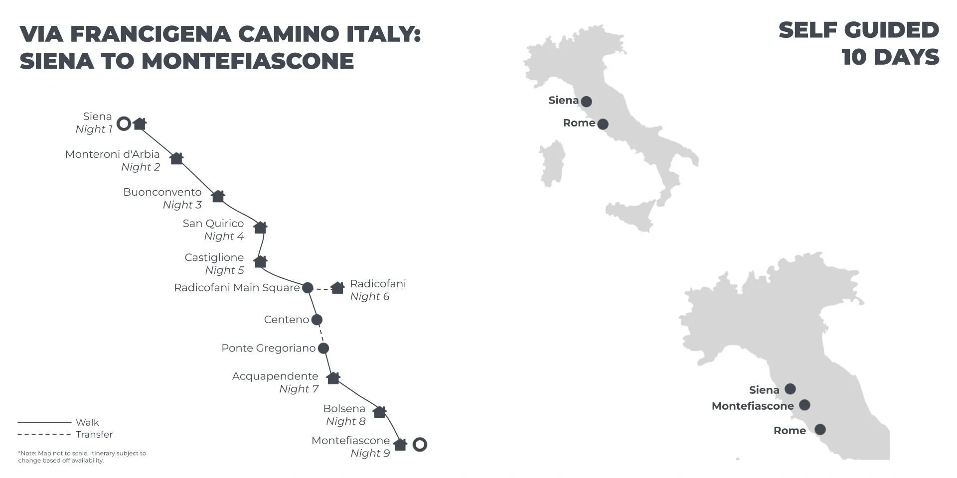 Via Francigena Camino Italy: Siena to Montefiascone - 10 Days route map