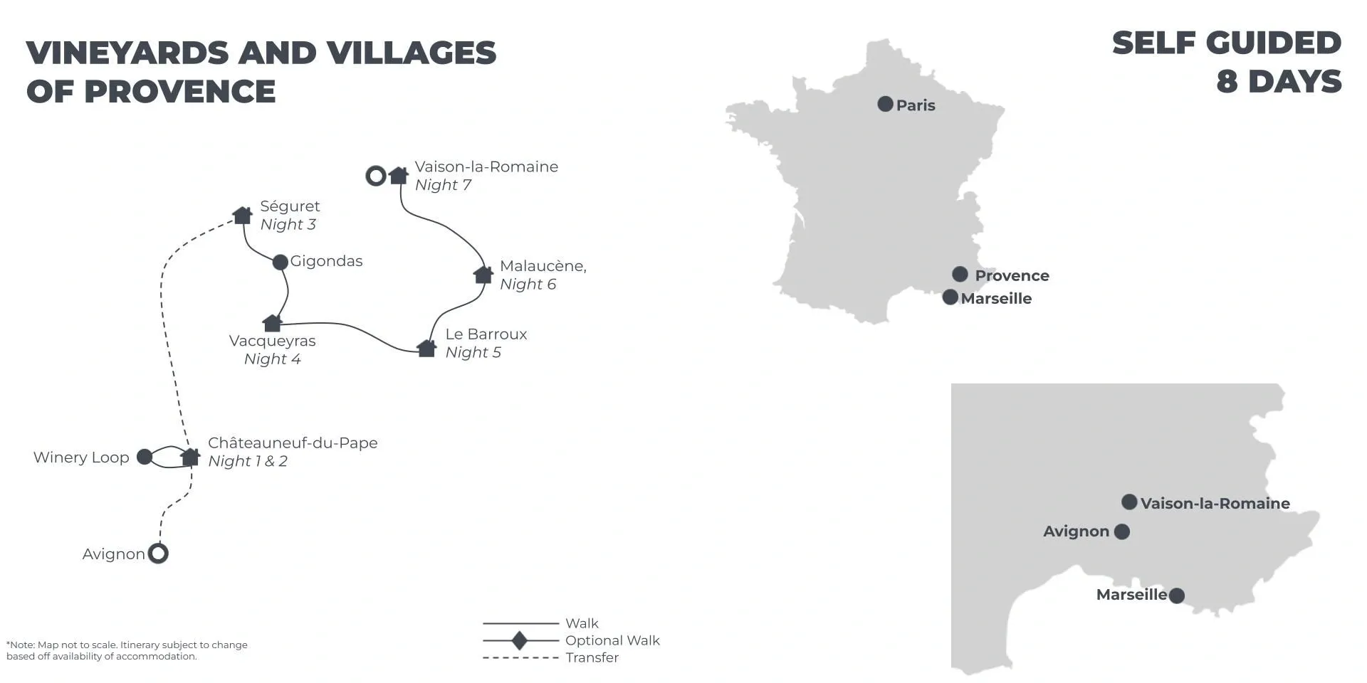Vineyards and Villages of Provence - 8 Days route map