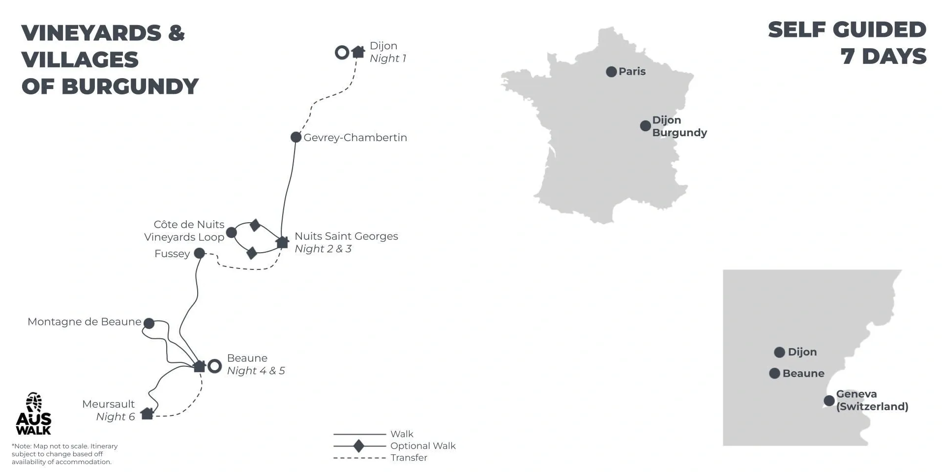 Vineyards & Villages of Burgundy - 7 days route map
