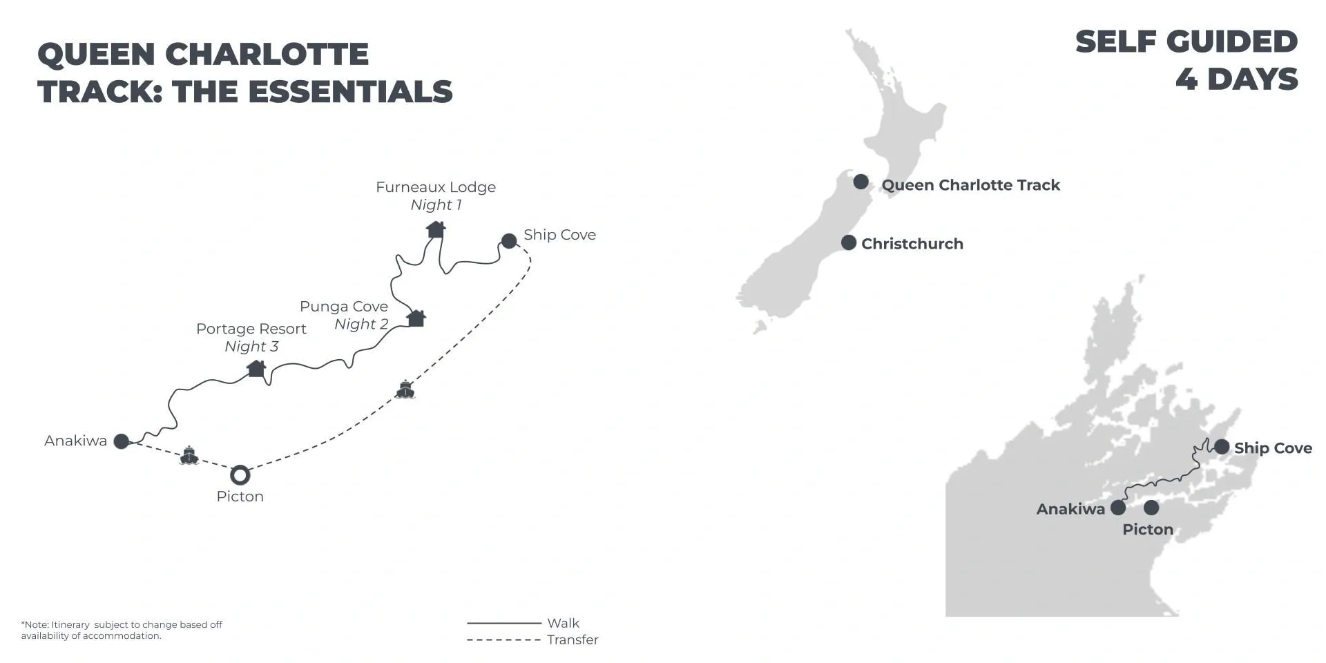 Queen Charlotte Track: The Essentials - 4 Days route map